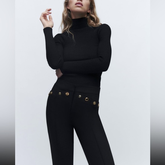 NWT Zara High Waisted Metal Buttoned Flared Pants Size XS - Picture 2 of 9
